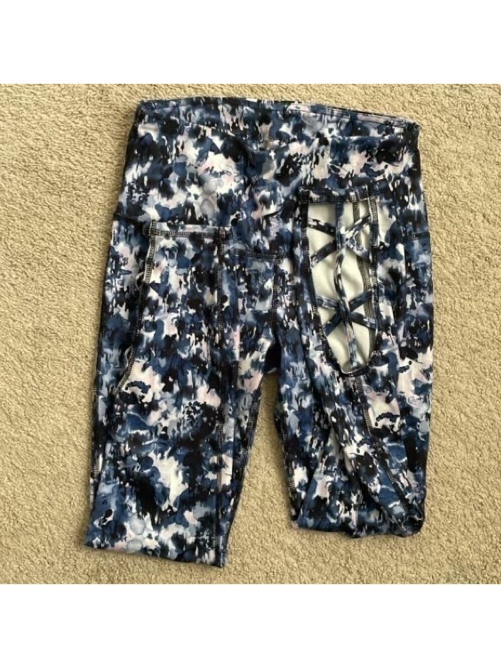 GAIAM High Rise Active Leggings XS Blue | Lattice Cutout Yoga Workout Pants - Picture 4 of 13